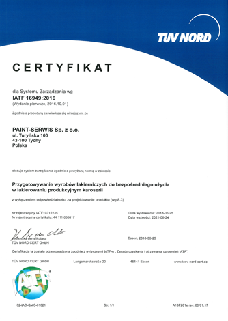 Certyfikat IATF 16949